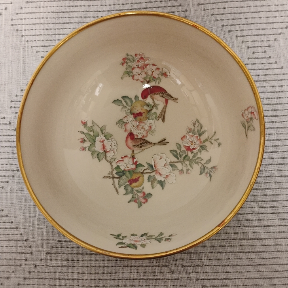 Lenox Serenade Floral Serving Bowl Gold Rim Hand Painted Ivory Background 85-97